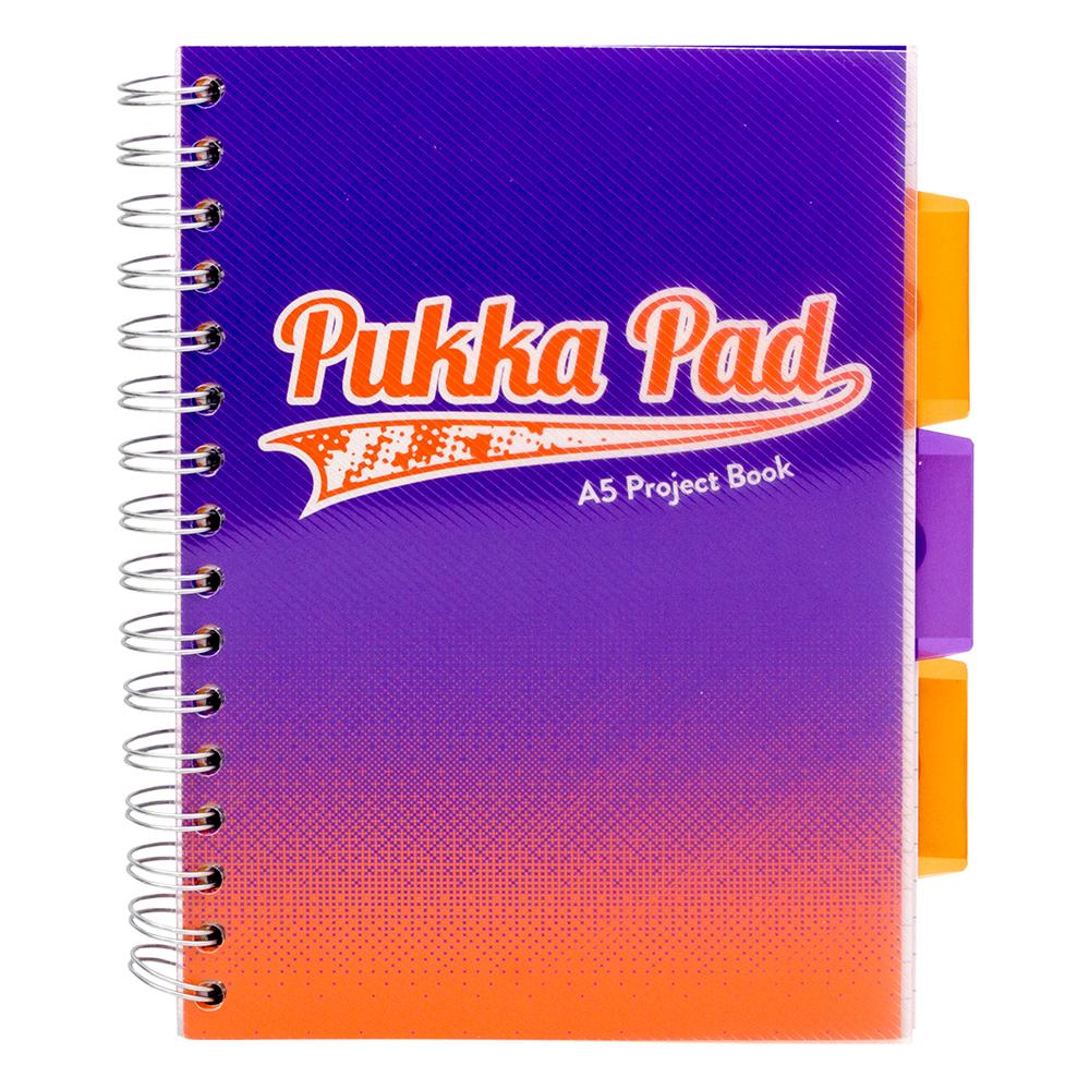 Caiet cu spirala si separatoare Pukka Pad Project Book Fusion, A5, 200 pagini, matematica, mov