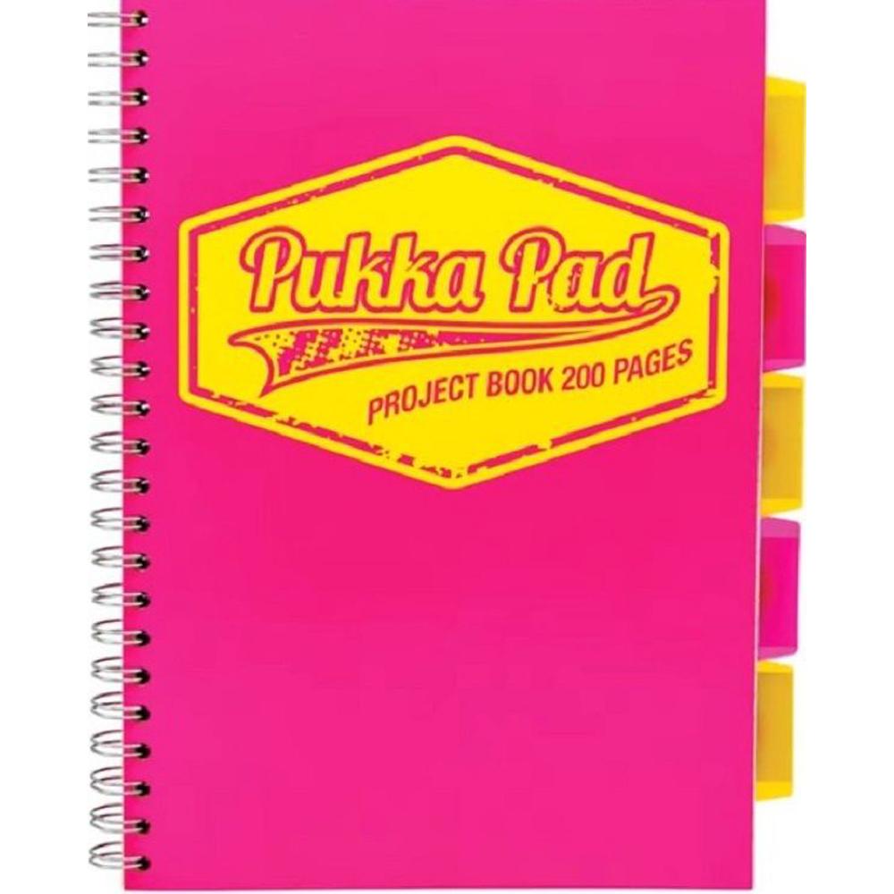 Caiet cu spirala si separatoare Pukka Pad Project Book Neon, A4, 200 pagini, matematica, roz