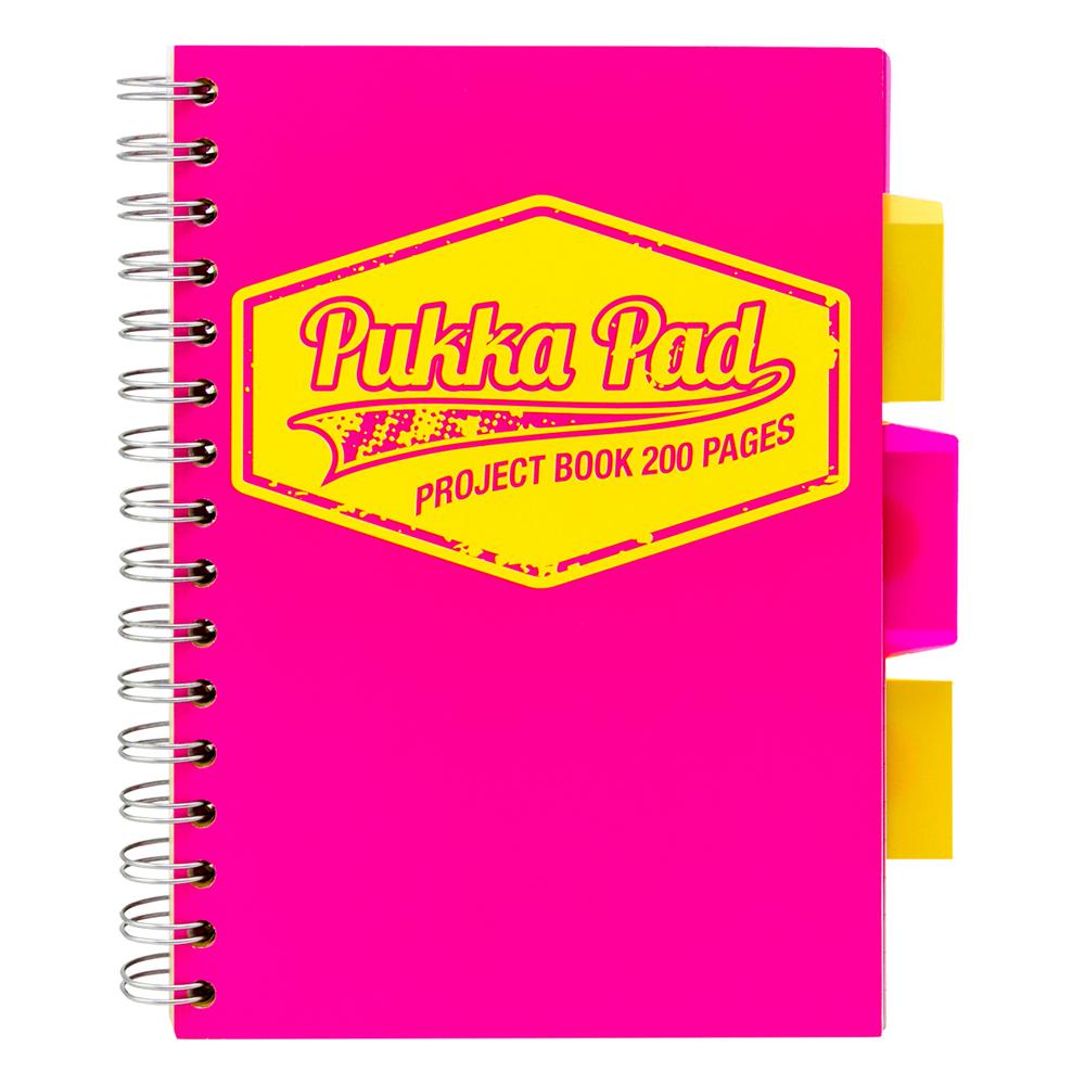 Caiet cu spirala si separatoare Pukka Pad Project Book Neon, A5, 200 pagini, matematica, roz