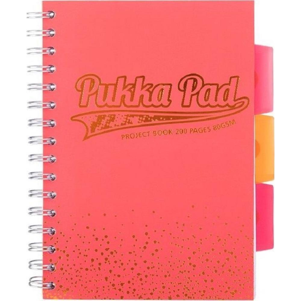 Caiet cu spirala si separatoare Pukka Pad Project Book Blush, 200 pagini, A5, matematica, coral