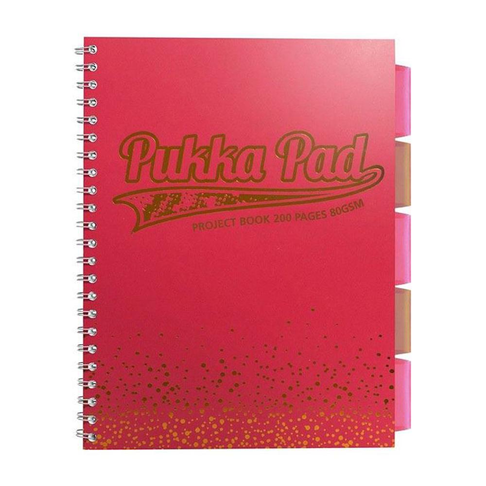 Caiet cu spirala si separatoare Pukka Pad Project Book Blush, 200 pagini, A4, matematica, coral