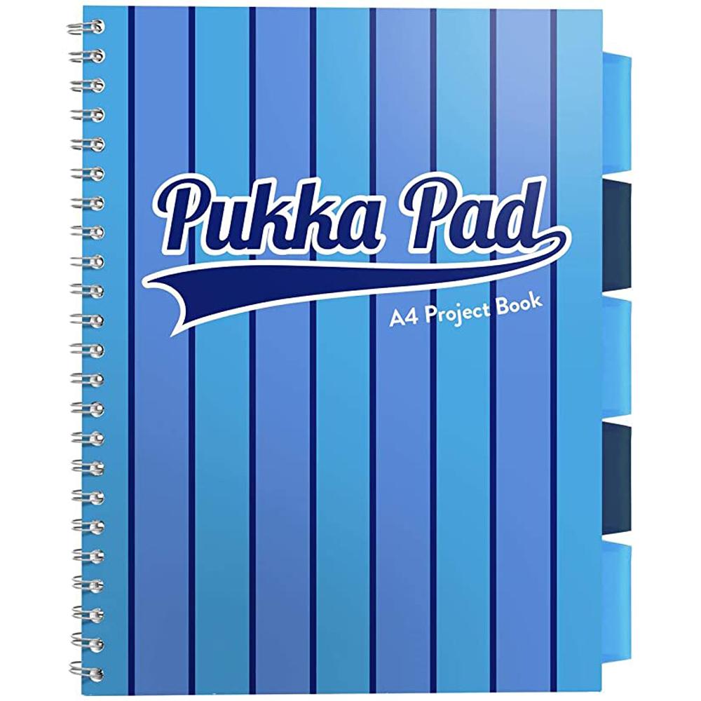 Caiet cu spirala si separatoare Pukka Pad Project Book Vogue, A4, 200 pagini, dictando, albastru