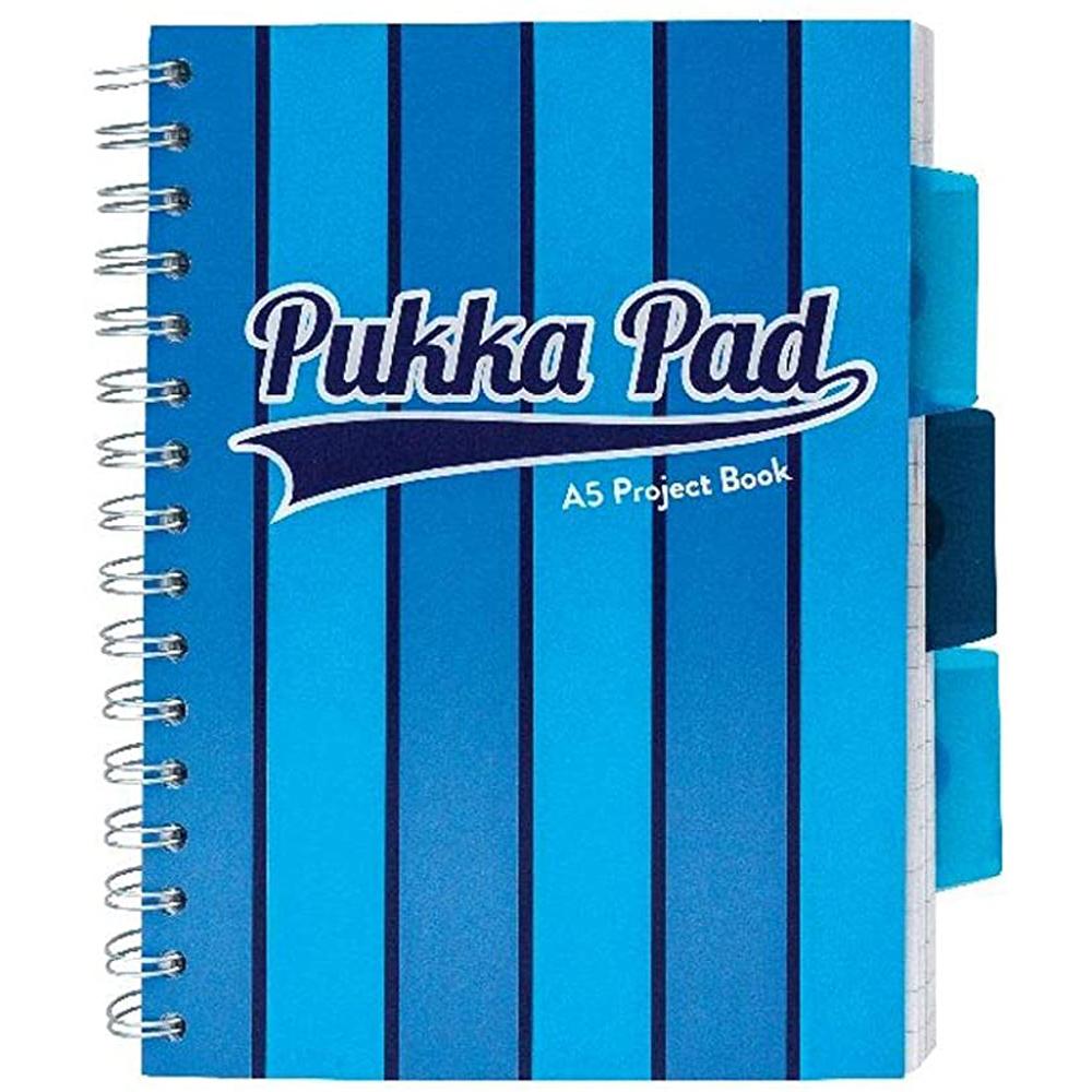 Caiet cu spirala si separatoare Pukka Pad Project Book Vogue, A5, 200 pagini, dictando, albastru