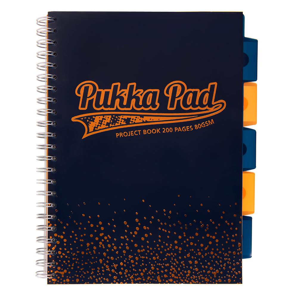 Caiet cu spirala si separatoare Pukka Pad Project Book Blush, 200 pagini, A4, matematica, navy