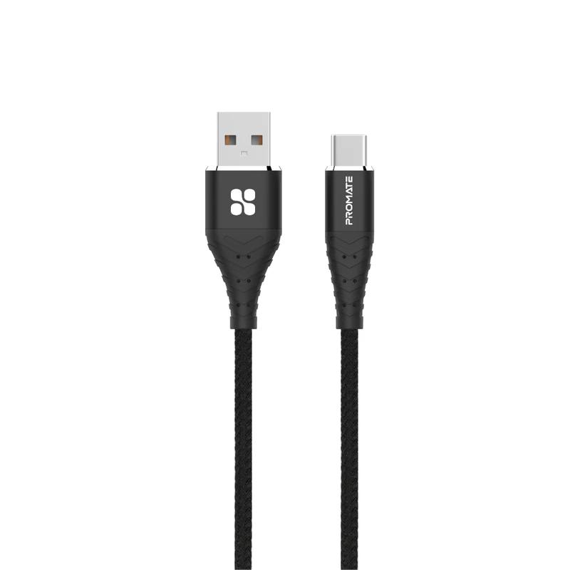 Cablu date Promate USB-A la USB-C, 1 m, 3A, 480 Mbps, negru