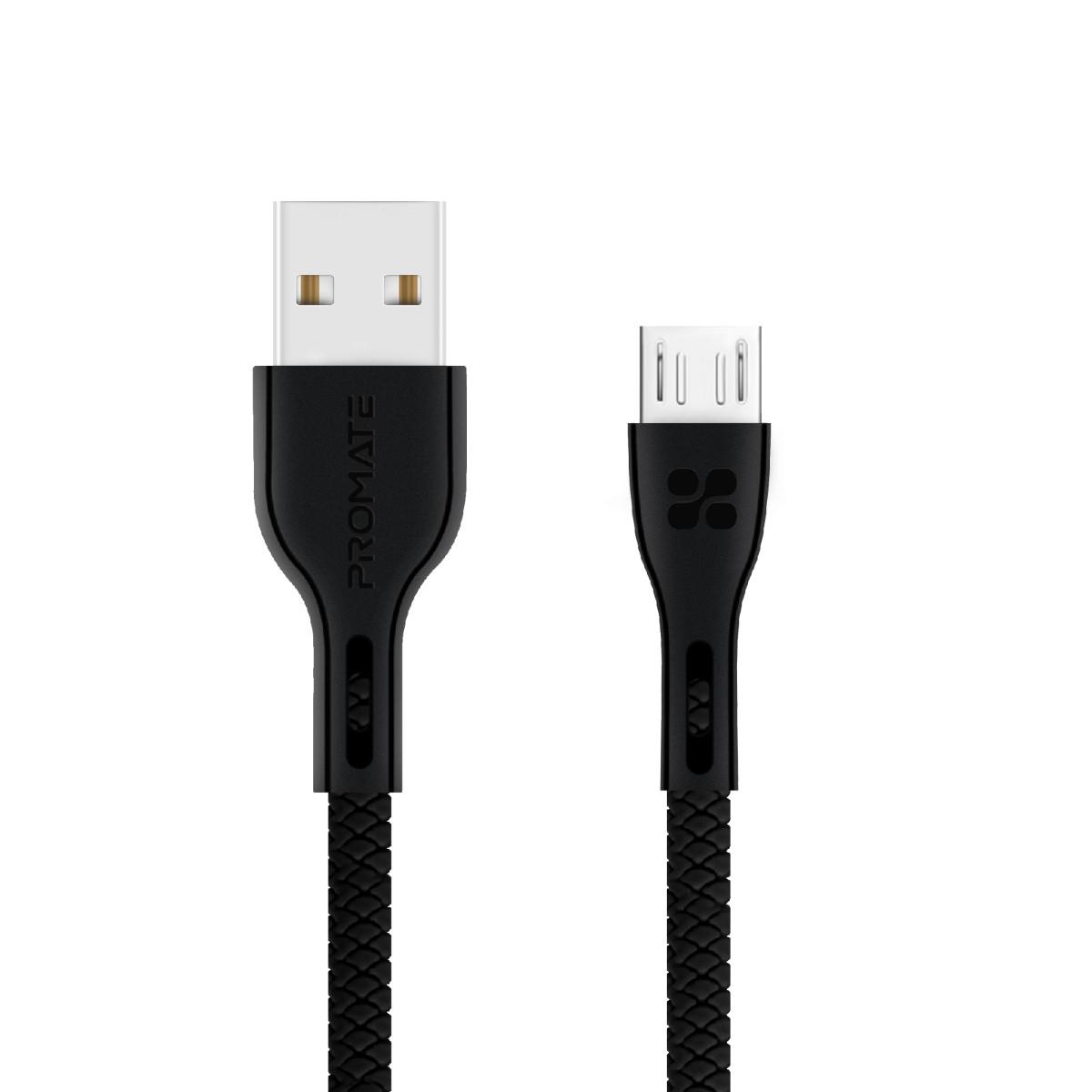 Cablu date Promate Powerbeam-M, microUSB, USB-A, Negru