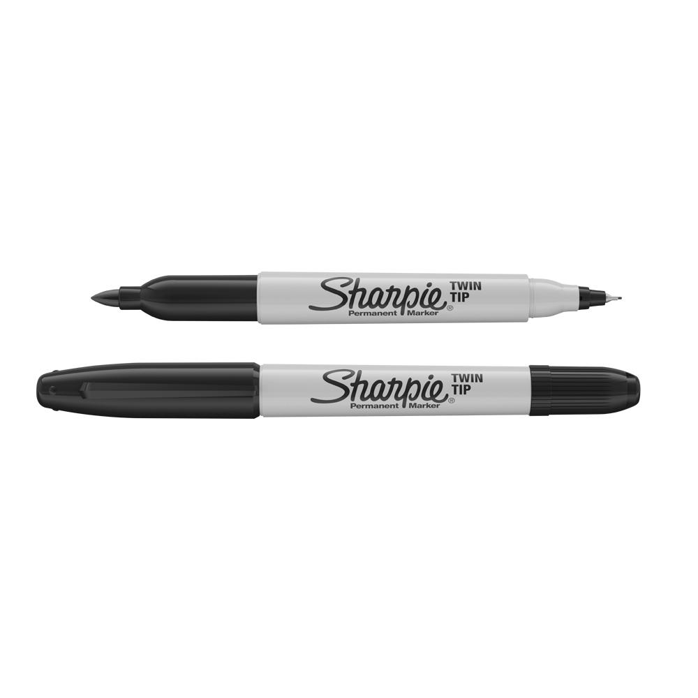 Marker permanent Papermate Sharpie cu doua capete, 0.5 mm si 1 mm, negru