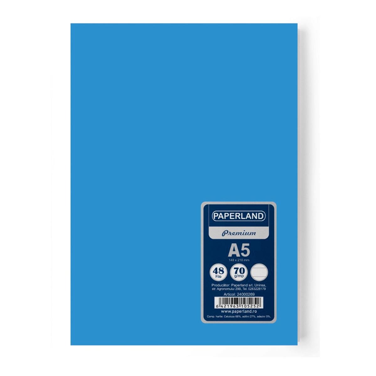 Caiet A5 capsat, dictando, 48 file, 70 g, coperta carton albastru