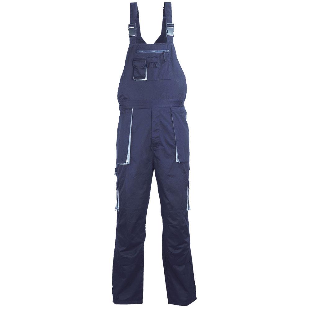 Pantaloni cu pieptar tercot 245g/mp bluemarin marime XXL, cu talie elastica, bretele reglabile, buzunare laterale