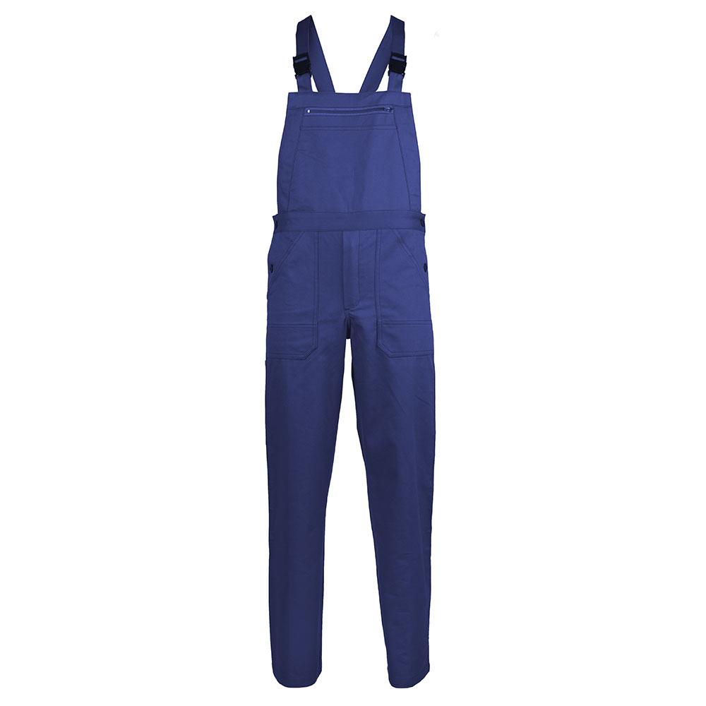 Pantaloni cu pieptar Partner albastru Royal bumbac 280g S,cu bretele reglabile, buzunare laterale