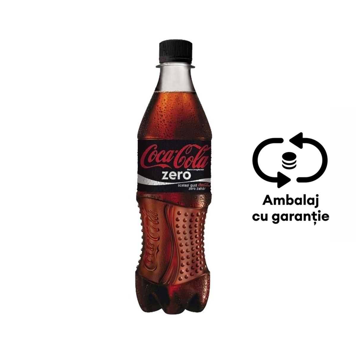 Bautura racoritoare carbogazoasa Coca-Cola Zero, 0.5 l, 12 bucati/bax, eticheta SGR