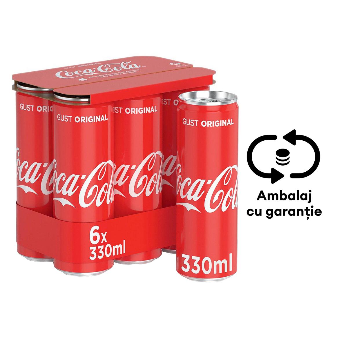 Bautura racoritoare carbogazoasa Coca-Cola, 0.33 l, 6 bucati/bax, eticheta SGR