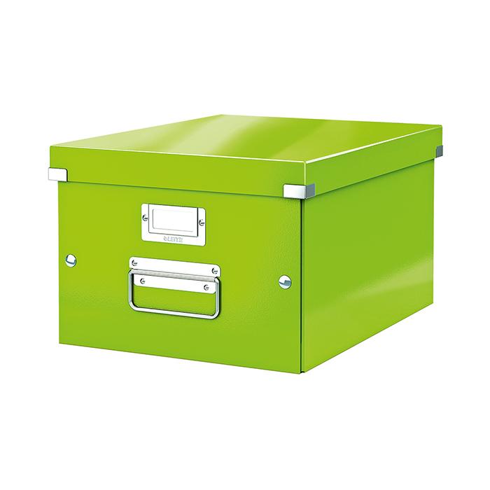 Cutie depozitare Leitz WOW Click & Store, carton laminat, medie, usor de asamblat verde