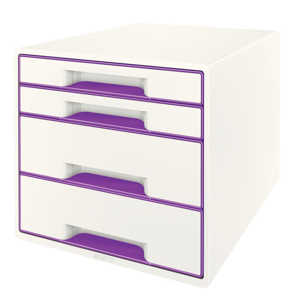 Cabinet cu sertare Leitz WOW, 4 sertare, PS, A4, cu tavita organizare, culori duale, alb-mov