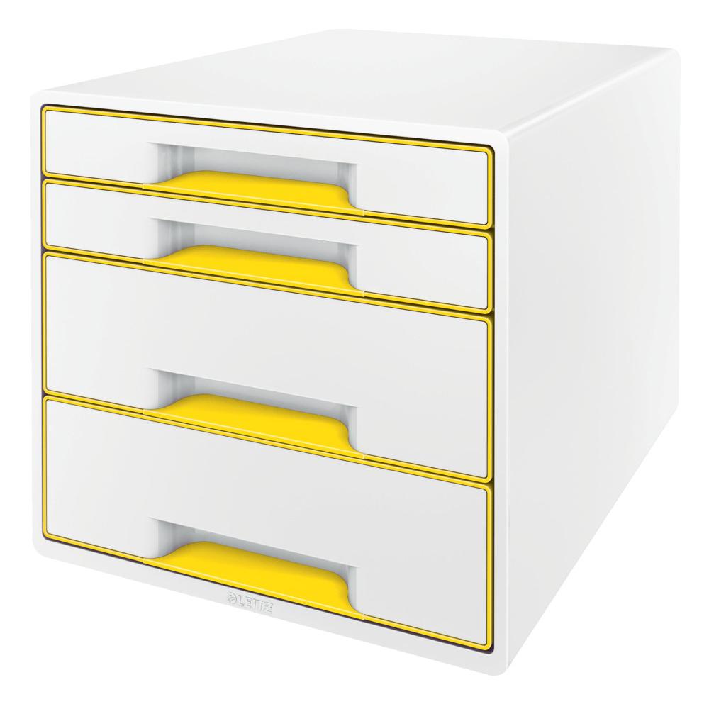 Cabinet cu sertare Leitz WOW, 4 sertare, PS, A4, cu tavita organizare, culori duale, alb-galben