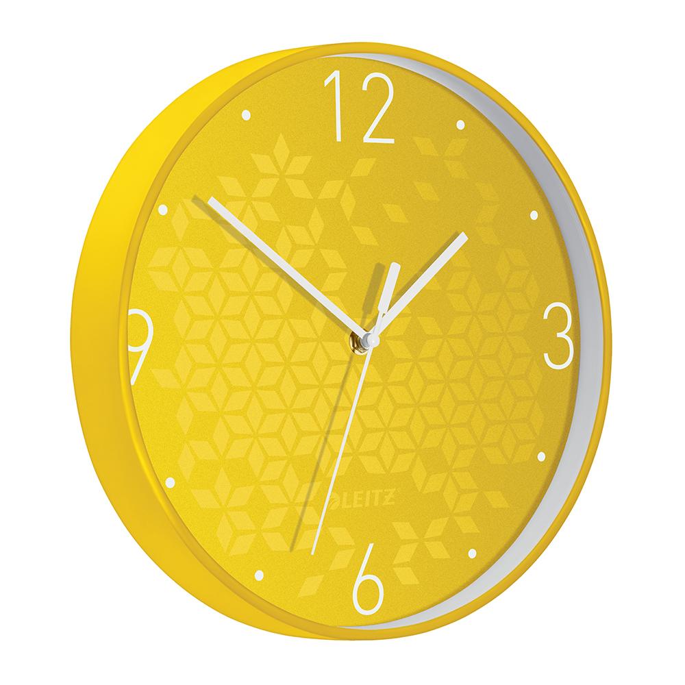 Ceas pentru perete Leitz WOW, silentios, rotund, 29 cm, galben