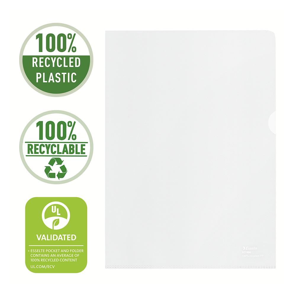 Mapa de protectie Esselte Recycled, PP reciclat, A4, 100 mic, 100 bucati/cutie, standard