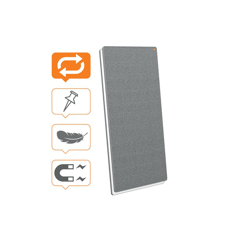 Tabla mobila NOBO Move & Meet, 180x90 cm, cu doua fete, material textil si magnetica, rama gri, alb-gri