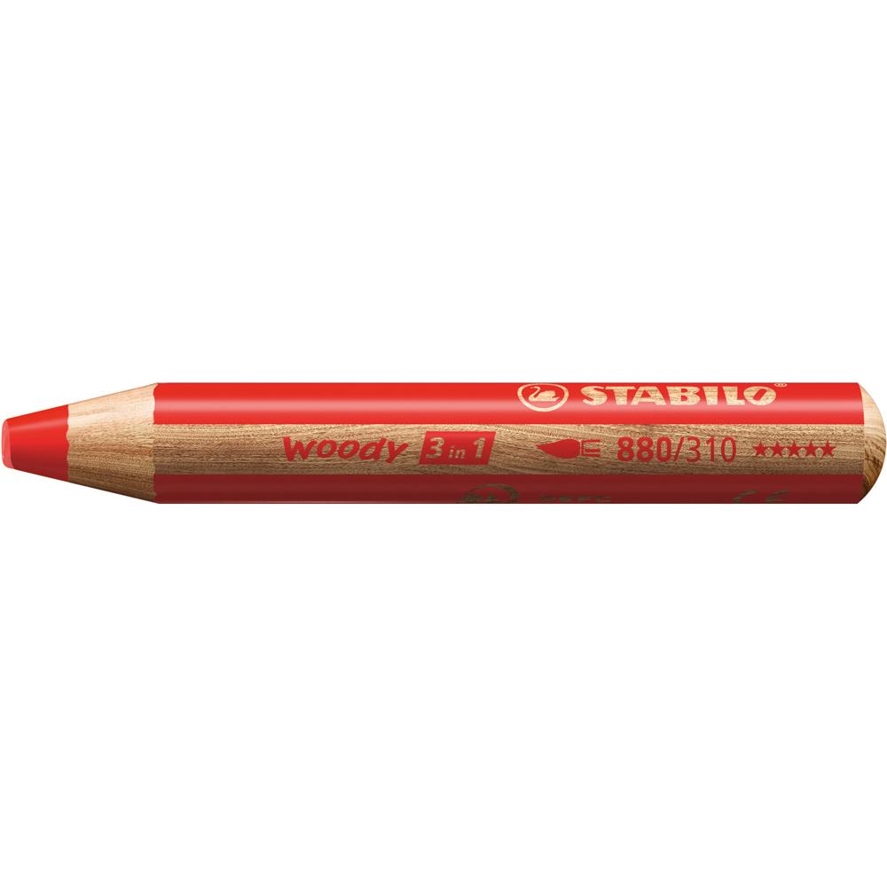 Creion colorat Stabilo Woody 3 in 1, 10 mm, rosu