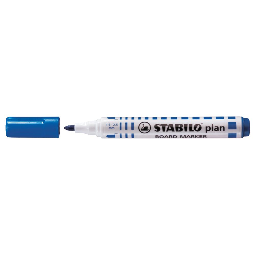 Marker pentru tabla Stabilo Plan 64, varf rotund, 2.5-3.5mm, albastru