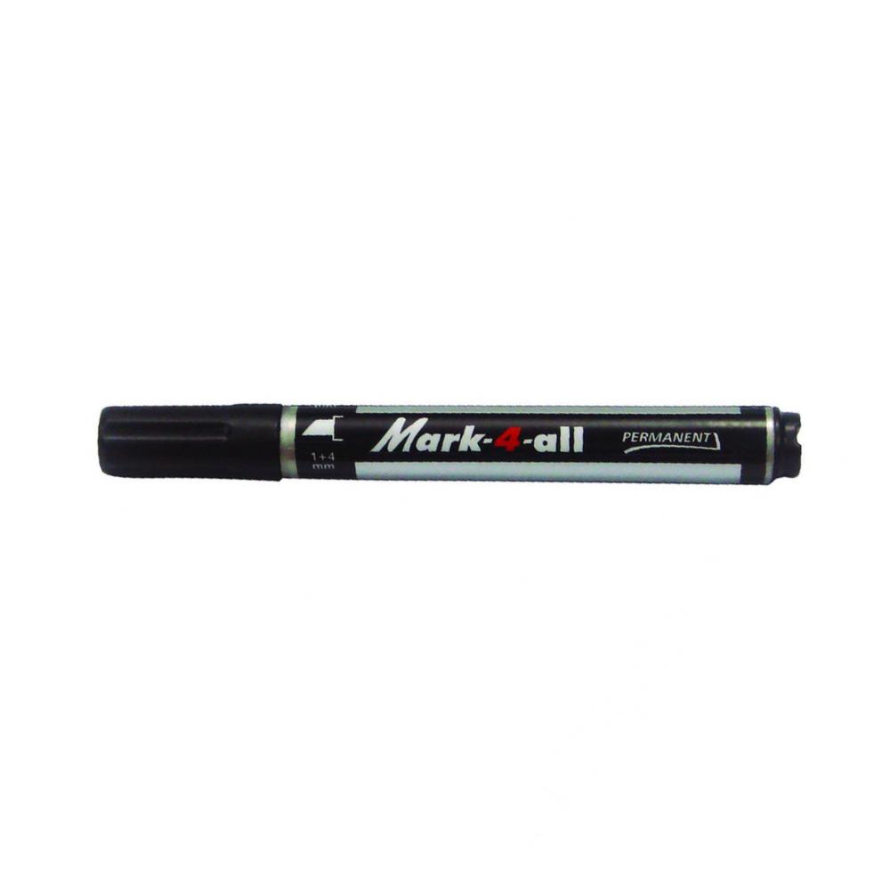 Marker permanent Stabilo Mark-4-All, corp plastic, varf retezat, 1-4 mm, negru