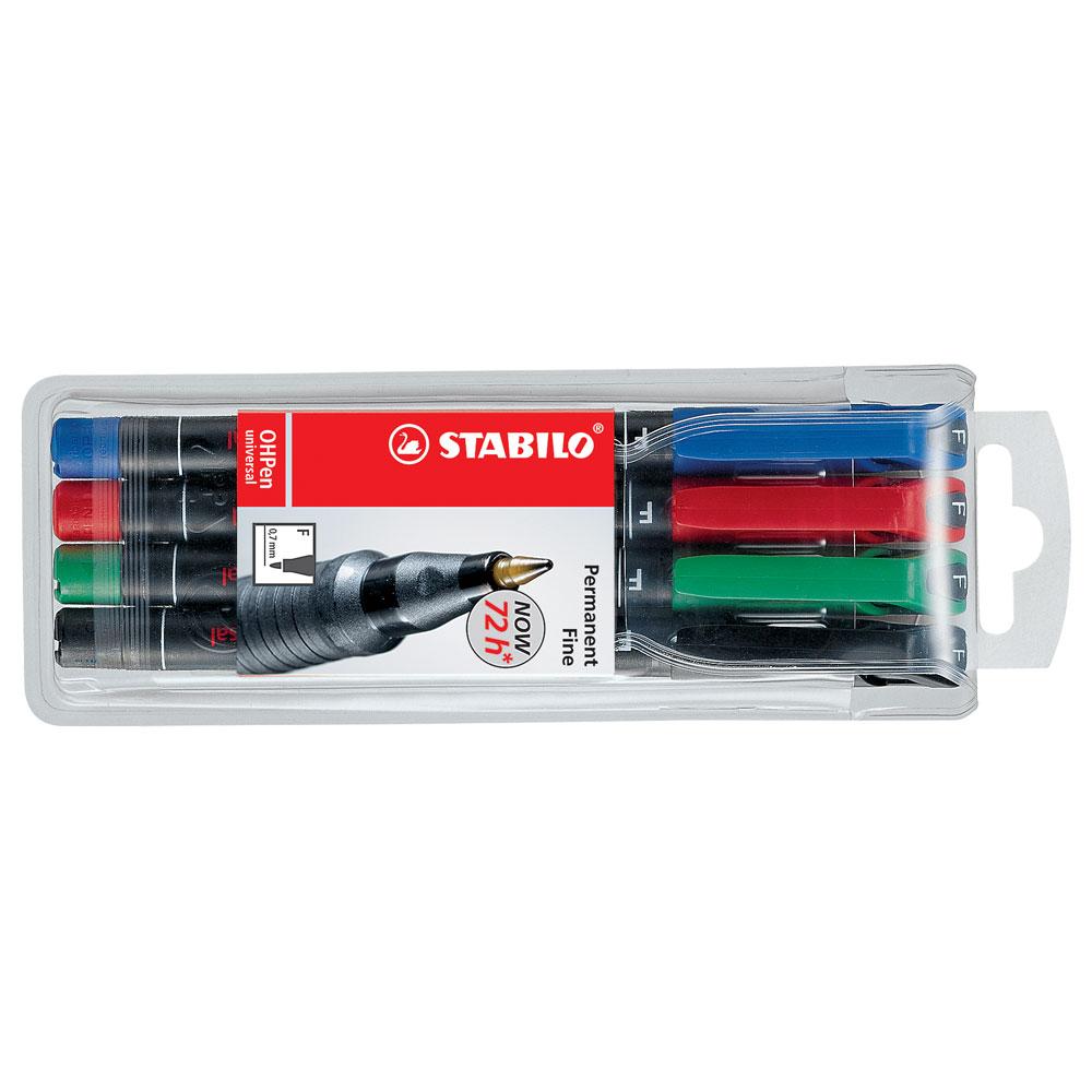 Marker permanent Stabilo Universal OHP 842, corp plastic, varf rotund, 0.7 mm, 4 bucati/set (negru, rosu, albastru, verde)