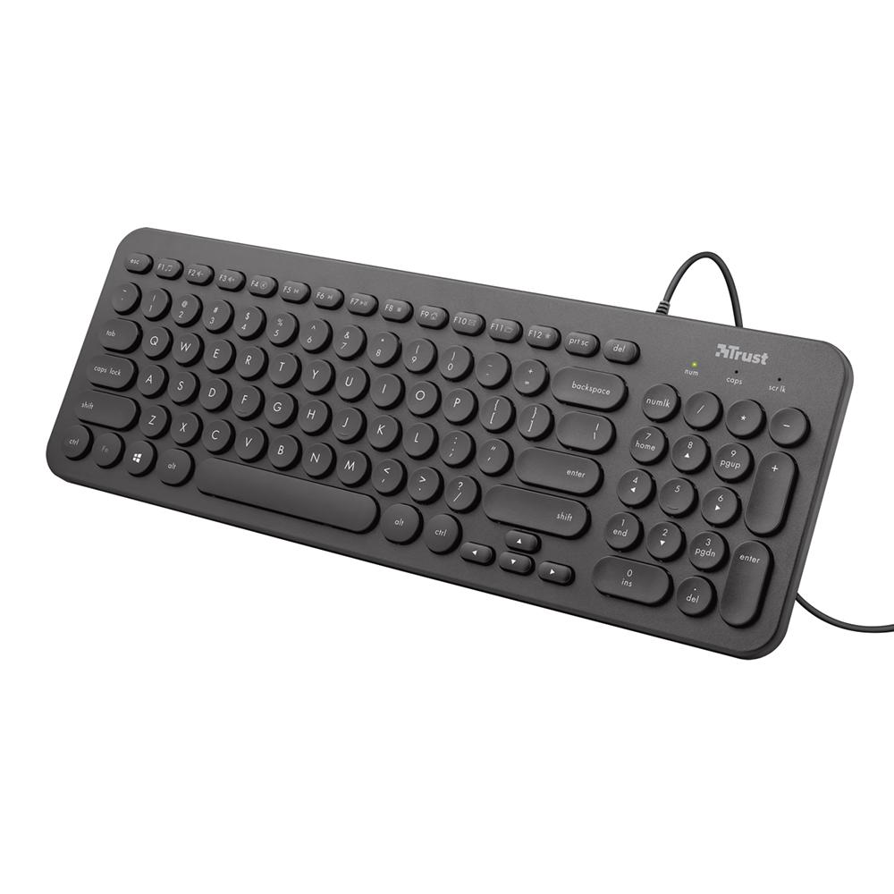 Tastatura silentioasa Trust Muto, conectare cablu USB, rezistenta, durabila