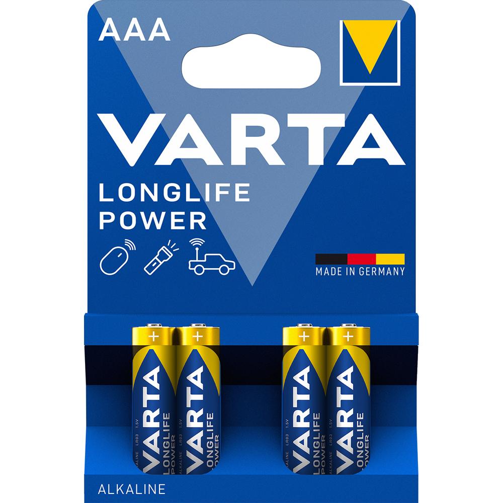Baterii Varta Longlife Power LR03, AAA, alcaline, 1.5 V, 4 bucati/set