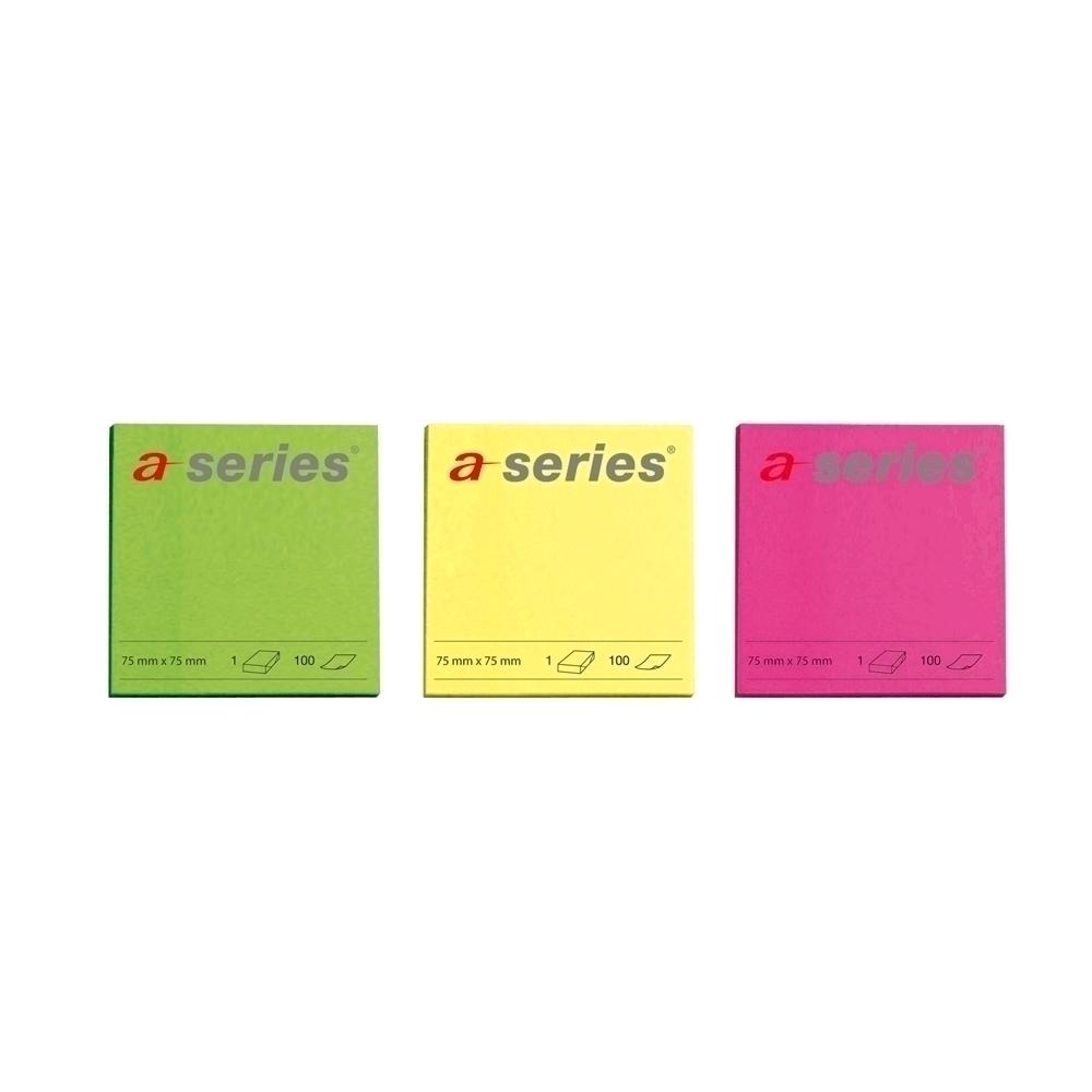 Notite adezive A-Series 75x75mm set 6x100 file diverse culori neon galben roz verde